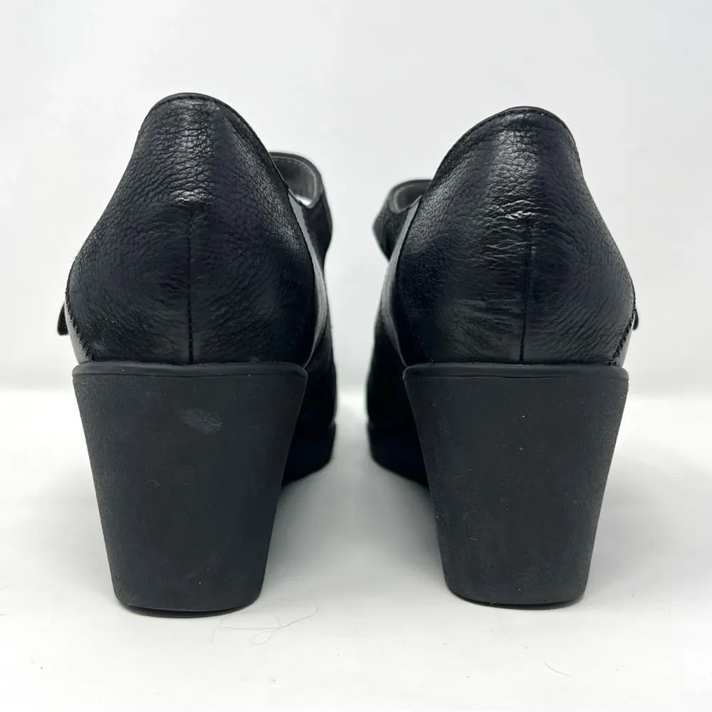 ABEO BIO System Ginger Mary Jane Black Leather Wedges Hook & Loop Closure 8.5N